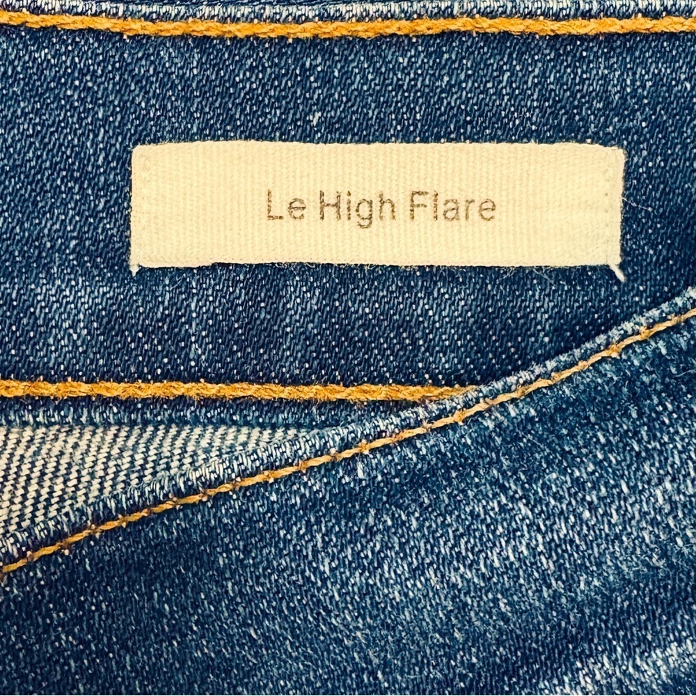Frame Le High Flare High Rise Raw Released Fray Hem Med Blue Denim Jeans Size 28 - Picture 10 of 14
